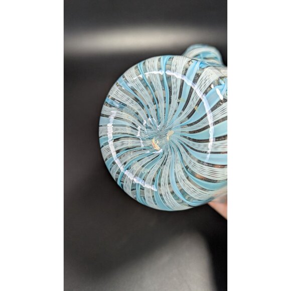 Murano Glass Handkerchief Vase Blue White Swirl Pattern Vintage - Picture 15 of 16